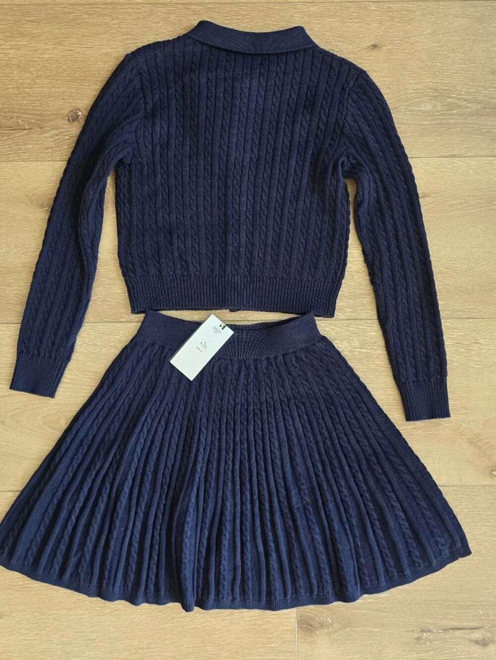 Polo Ralph Lauren Girls Navy Cable Knit Cardigan Pleated Skirt Set Size 7 Small